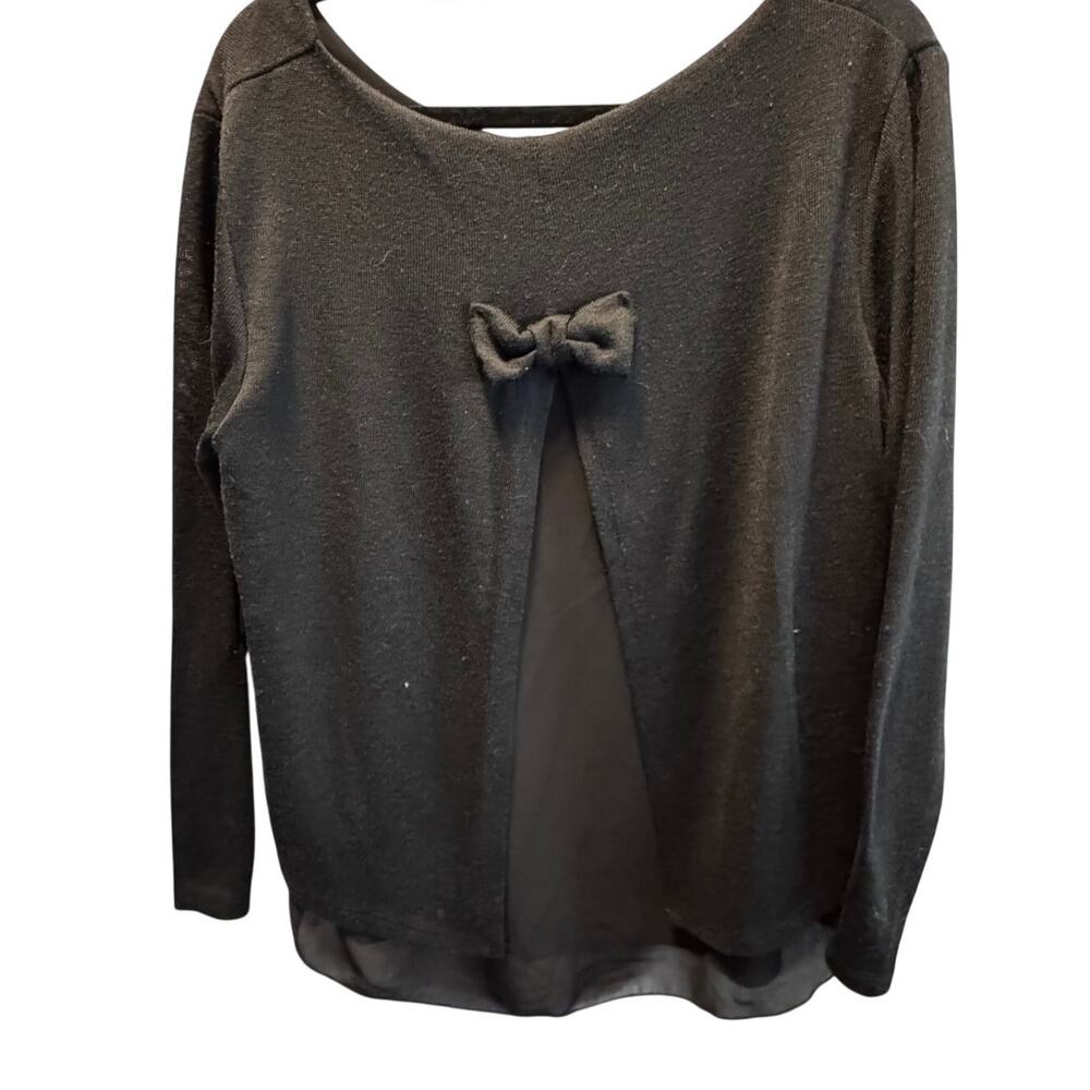 Black Open Bow Back Knit Sweater Mixed Media Layered Top Large Coquette Gothic
